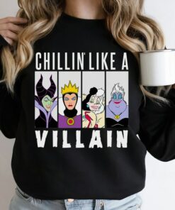 Disney Chillin Like A Villain Gang Ursula Evil Queen Cruella Maleficent Unisex Tee Adult T-shirt Kid Shirt Long Sleeve Hoodie Sweatshirt