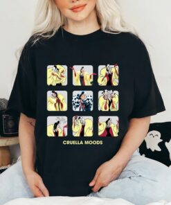 Disney Cruella moods 101 Dalmatians, Villain Disney, Anger, Smile T-Shirt, Disneyland Family Trip Vacation Gift Unisex T-shirt