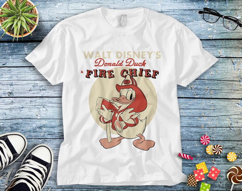 Disney Donald Duck Fire Chief T-Shirt Unisex Tee Adult T-shirt Kid Shirt Long Sleeve Hoodie Sweatshirt Women's Tank