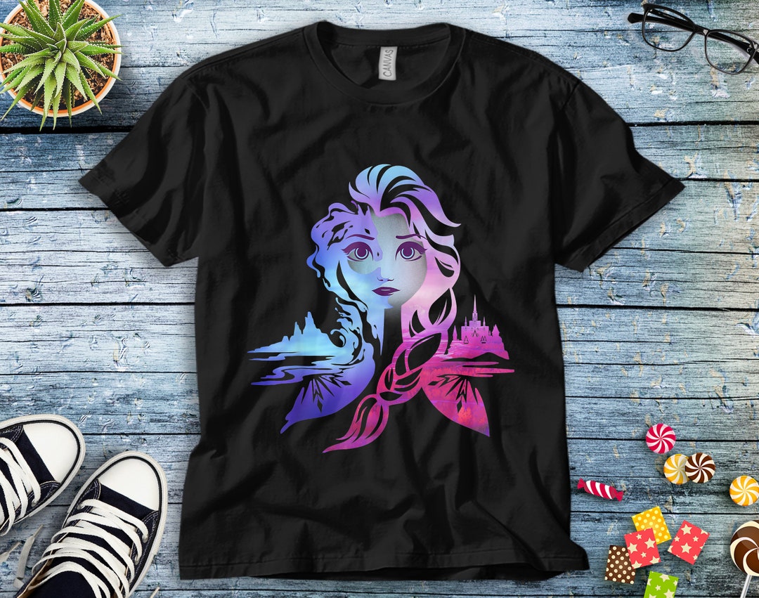 Disney Elsa Frozen 2 Two Tone Gradient Portrait Graphic Unisex Tee Adult T-shirt Kid Shirt Long Sleeve Hoodie Sweatshirt Woman's Tank