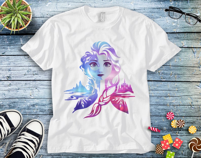 Disney Elsa Frozen 2 Two Tone Gradient Portrait Graphic Unisex Tee Adult T-shirt Kid Shirt Long Sleeve Hoodie Sweatshirt Woman's Tank