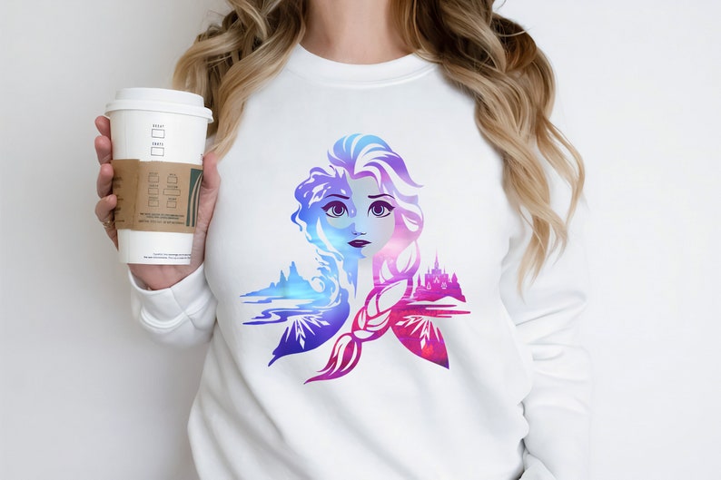 Disney Elsa Frozen 2 Two Tone Gradient Portrait Graphic Unisex Tee Adult T-shirt Kid Shirt Long Sleeve Hoodie Sweatshirt Woman's Tank