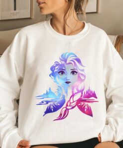Disney Frozen 2 Elsa Two Tone Gradient Portrait T-Shirt, Disney Trip Tee, Disneyland Holiday Vacation Gift Unisex Adult T-shirt Kid Shirt