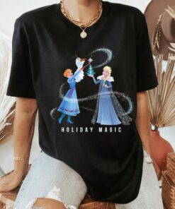 Disney Frozen Elsa Anna and Olaf Holiday Magic T-Shirt, Frozen Christmas Disneyland Vacation Holiday Trip Unisex Adult T-shirt Kid Toddler Tee