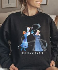 Disney Frozen Elsa Anna and Olaf Holiday Magic T-Shirt, Frozen Christmas Disneyland Vacation Holiday Trip Unisex Adult T-shirt Kid Toddler Tee
