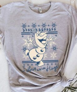 Disney Frozen Olaf I Love Warm Hugs Pattern Graphic T-Shirt, Disneyland Vacation, Unisex T-shirt Family Birthday Gift Adult Kid Toddler Tee