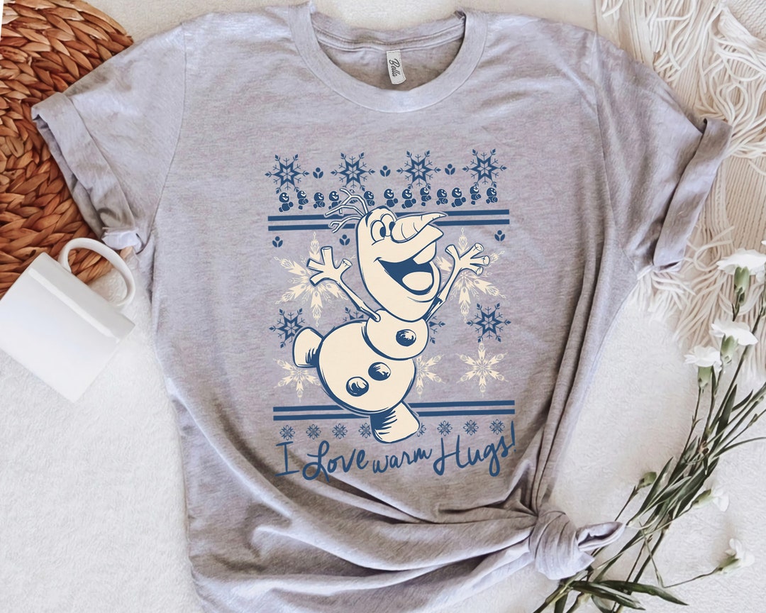 Disney Frozen Olaf I Love Warm Hugs Pattern Graphic T-Shirt, Disneyland Vacation, Unisex T-shirt Family Birthday Gift Adult Kid Toddler Tee