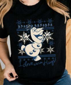 Disney Frozen Olaf I Love Warm Hugs Pattern Graphic T-Shirt, Disneyland Vacation, Unisex T-shirt Family Birthday Gift Adult Kid Toddler Tee