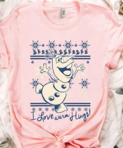 Disney Frozen Olaf I Love Warm Hugs Pattern Graphic T-Shirt, Disneyland Vacation, Unisex T-shirt Family Birthday Gift Adult Kid Toddler Tee