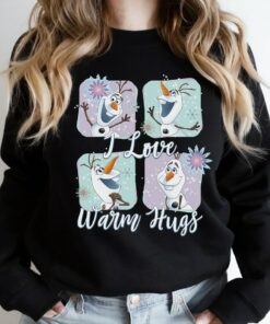 Disney Frozen Olaf Love Warm Hugs Colorful Graphic T-Shirt Disneyland Vacation Matching Shirt Unisex Adult T-shirt Kid Shirt Sweatshirt