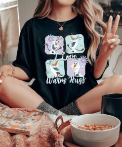 Disney Frozen Olaf Love Warm Hugs Colorful Graphic T-Shirt Disneyland Vacation Matching Shirt Unisex Adult T-shirt Kid Shirt Sweatshirt
