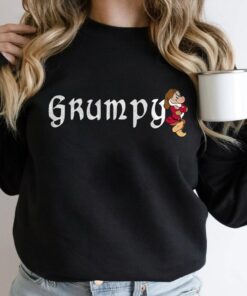 Disney Grumpy Dwarf Snow White Grumpy Leaning On Name Banner T-Shirt Unisex Adult T-shirt Kid shirt Gift for Birthday Hoodie Toddler Tee