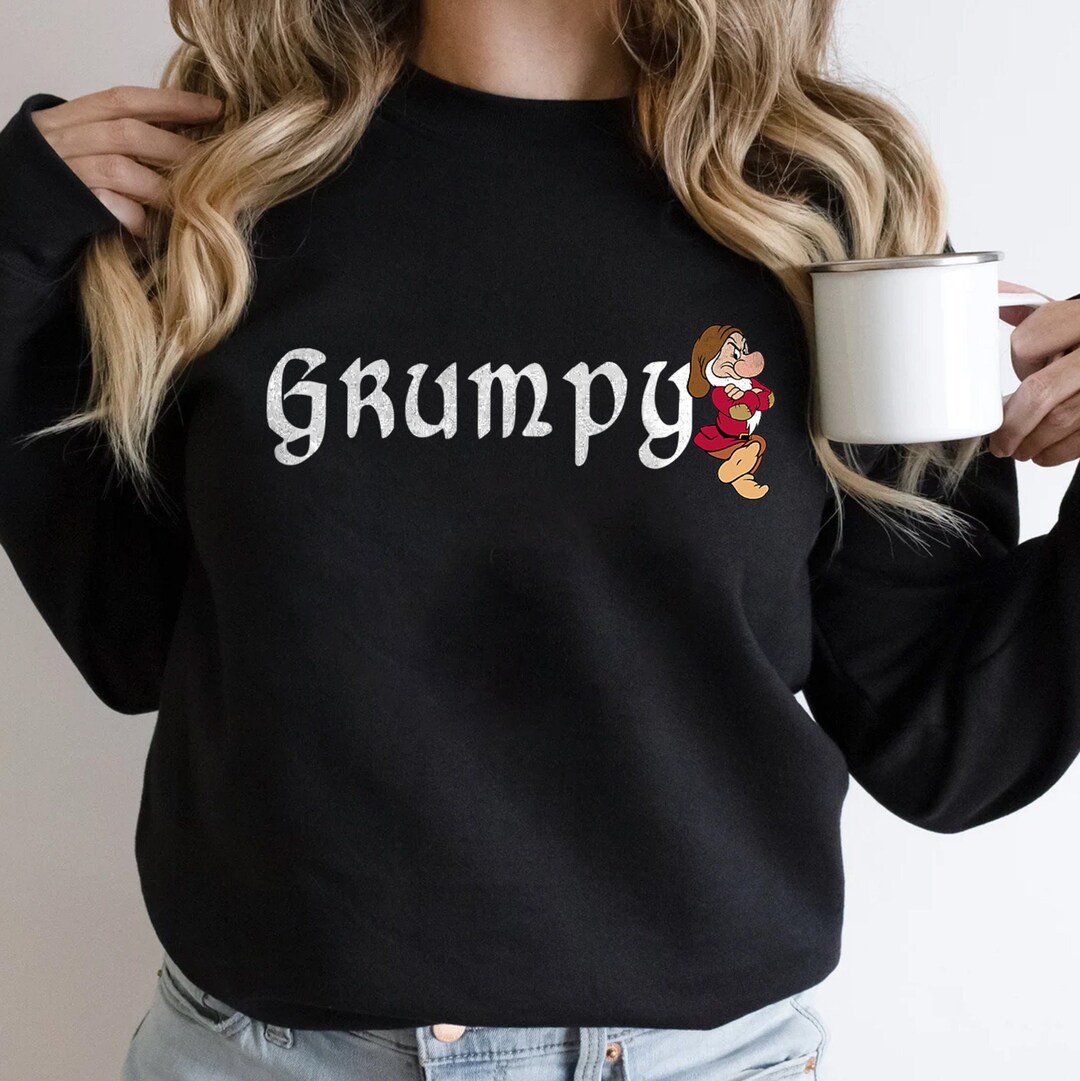 Disney Grumpy Dwarf Snow White Grumpy Leaning On Name Banner T-Shirt Unisex Adult T-shirt Kid shirt Gift for Birthday Hoodie Toddler Tee
