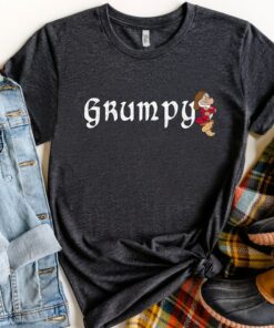 Disney Grumpy Dwarf Snow White Grumpy Leaning On Name Banner T-Shirt Unisex Adult T-shirt Kid shirt Gift for Birthday Hoodie Toddler Tee
