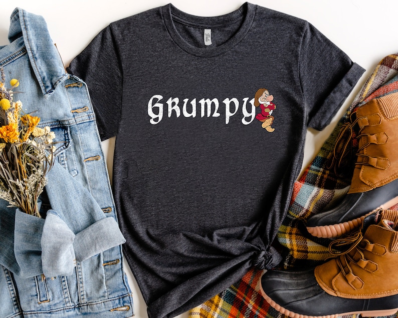 Disney Grumpy Dwarf Snow White Grumpy Leaning On Name Banner T-Shirt Unisex Adult T-shirt Kid shirt Gift for Birthday Hoodie Toddler Tee