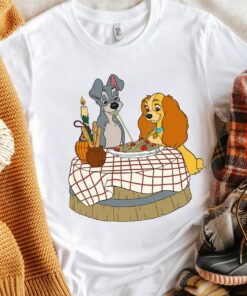 Disney Lady and Tramp Bella Notte Spaghetti Shirt, Disneyland Vacation Holiday Unisex T-shirt Family Birthday Gift Adult Kid Toddler Tee
