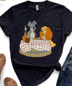 Disney Lady and Tramp Bella Notte Spaghetti Shirt, Disneyland Vacation Holiday Unisex T-shirt Family Birthday Gift Adult Kid Toddler Tee