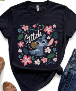 Disney Lilo & Stitch Floral Stitch Coconut Portrait Shirt, Disneyland Vacation Unisex T-shirt Family Birthday Gift Adult Kid Toddler Tee