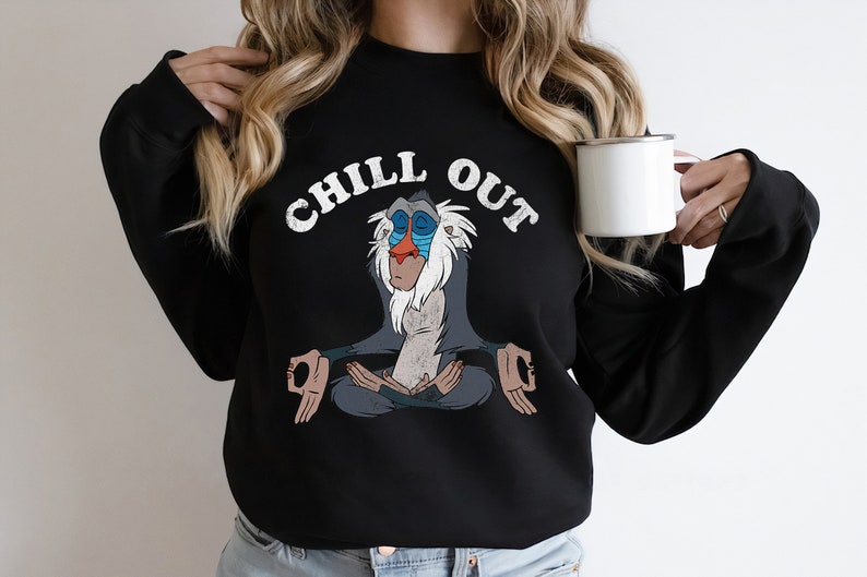 Disney Lion King Rafiki Chill Out Meditation Graphic Unisex Tee Adult T-shirt Kid Shirt Long Sleeve Hoodie Sweatshirt Women's Tank