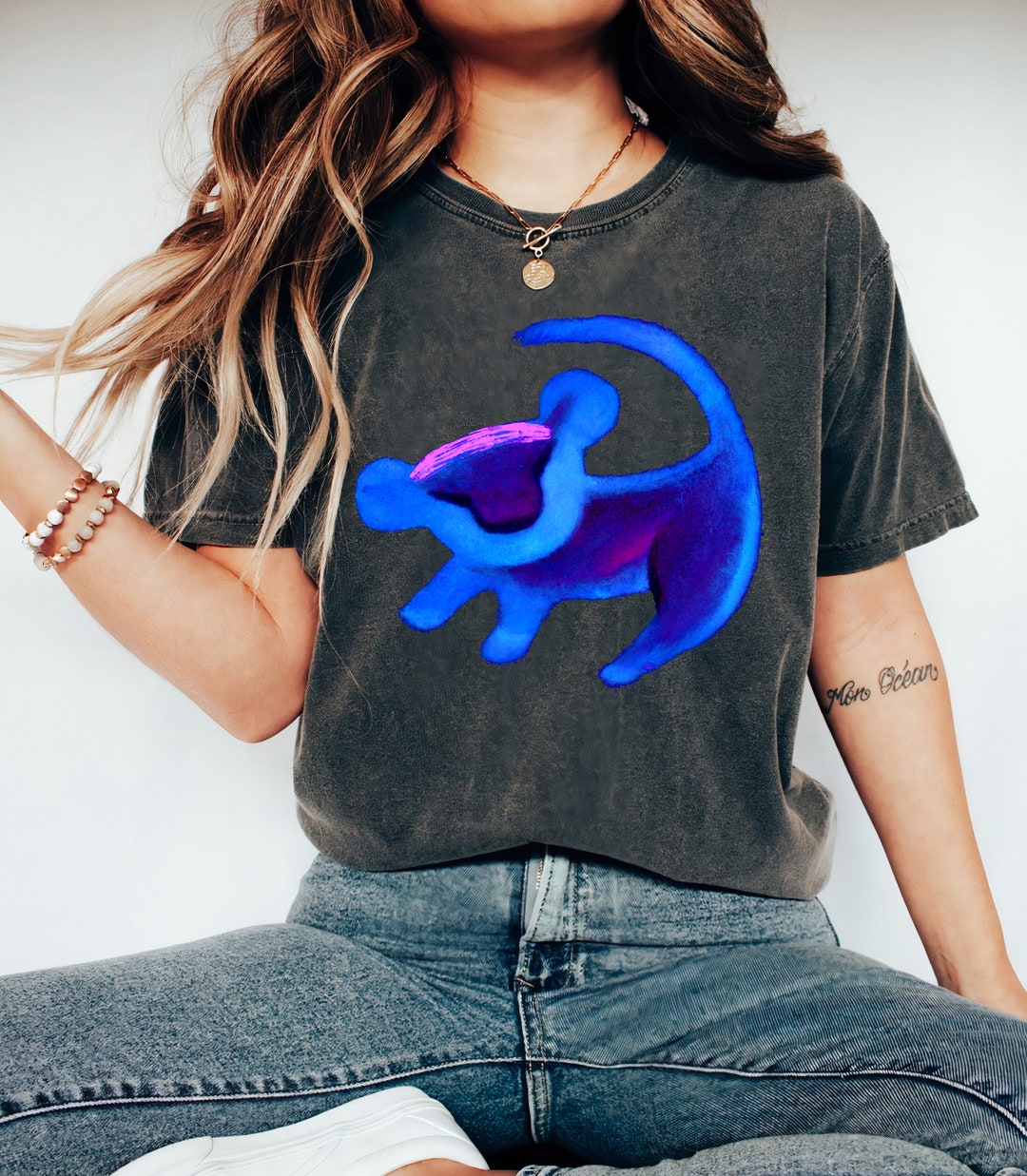 Disney Lion King Simba Cave Painting Blue Hue T-Shirt, Magic Kingdom, Disneyland Family Trip Vacation Gift Unisex Adult T-shirt Kid Shirt