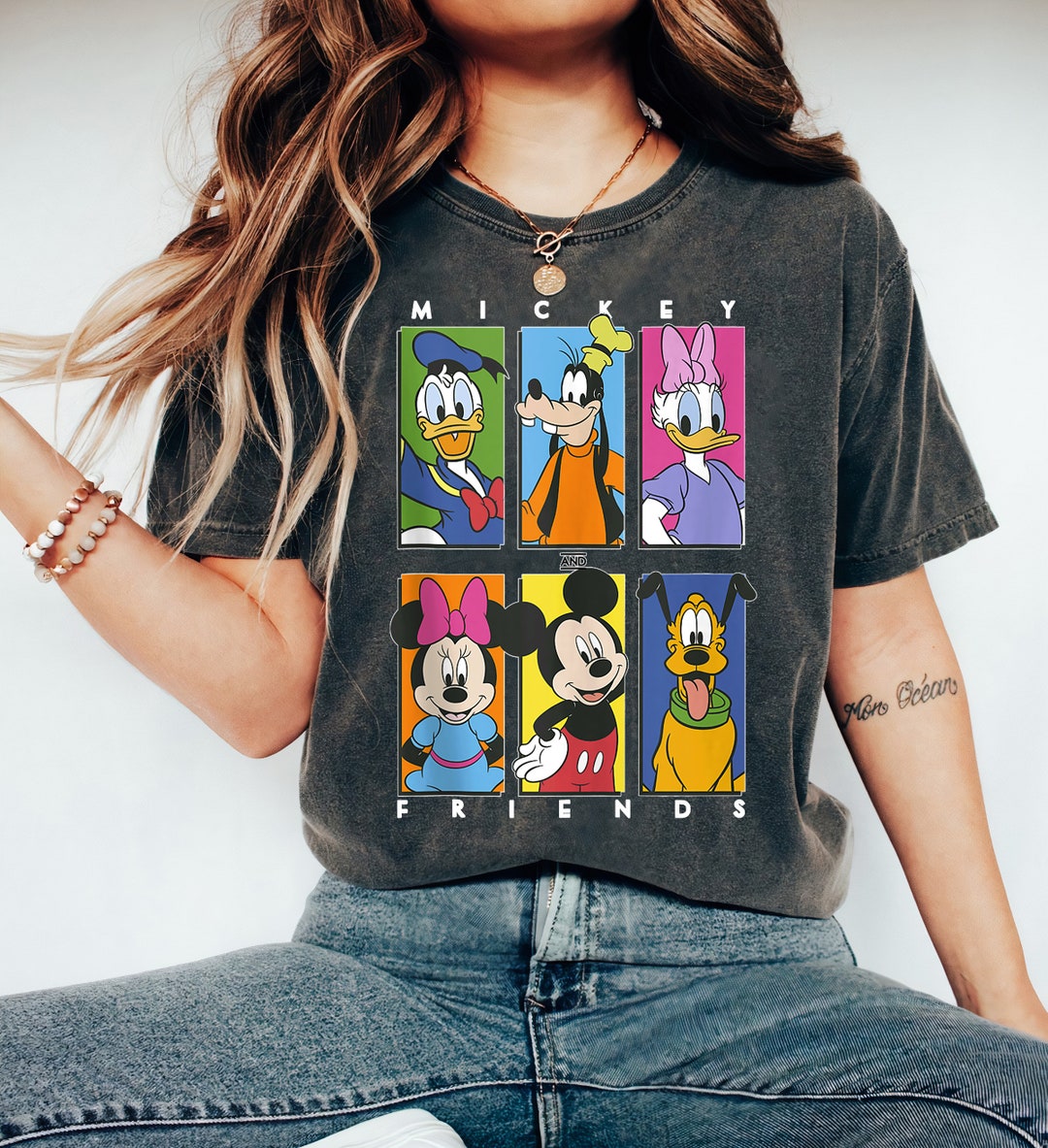 Disney Mickey And Friends Group Shot Panels Shirt, Mickey Minnie Goofy Donald Daisy Disneyland Family Vacation Gift Unisex T-shirt Kid Shirt