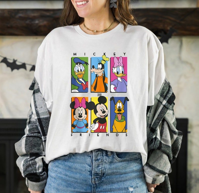 Disney Mickey And Friends Group Shot Panels Shirt, Mickey Minnie Goofy Donald Daisy Disneyland Family Vacation Gift Unisex T-shirt Kid Shirt