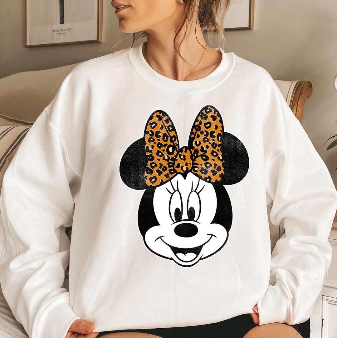 Disney Mickey And Friends Minnie Mouse Leopard Bow Portrait Shirt, Disneyland Family Trip Vacation Gift Unisex Adult T-shirt Kid Shirt