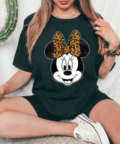 Disney Mickey And Friends Minnie Mouse Leopard Bow Portrait Shirt, Disneyland Family Trip Vacation Gift Unisex Adult T-shirt Kid Shirt