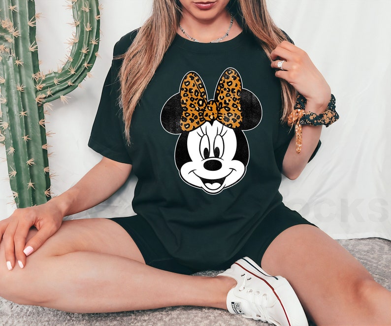 Disney Mickey And Friends Minnie Mouse Leopard Bow Portrait Shirt, Disneyland Family Trip Vacation Gift Unisex Adult T-shirt Kid Shirt