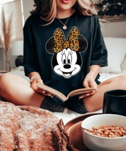 Disney Mickey And Friends Minnie Mouse Leopard Bow Portrait Shirt, Disneyland Family Trip Vacation Gift Unisex Adult T-shirt Kid Shirt
