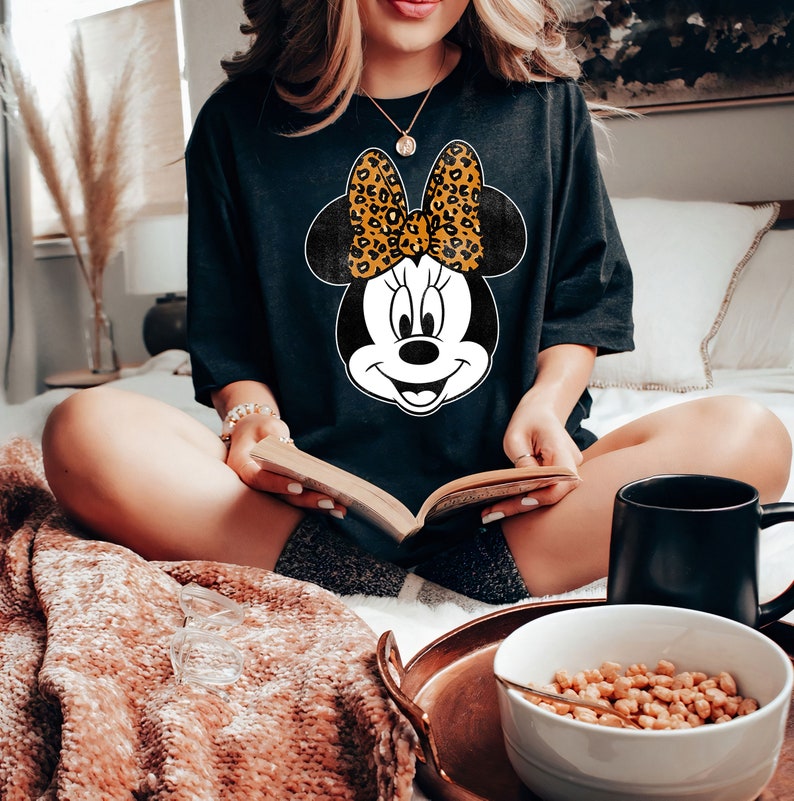 Disney Mickey And Friends Minnie Mouse Leopard Bow Portrait Shirt, Disneyland Family Trip Vacation Gift Unisex Adult T-shirt Kid Shirt