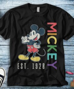 Disney Mickey Mouse Est 1928 Rainbow Lettering T-Shirt Unisex Tee Adult T-shirt Kid Shirt Long Sleeve Hoodie Sweatshirt Women's Tank