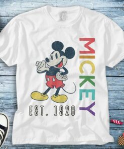 Disney Mickey Mouse Est 1928 Rainbow Lettering T-Shirt Unisex Tee Adult T-shirt Kid Shirt Long Sleeve Hoodie Sweatshirt Women's Tank