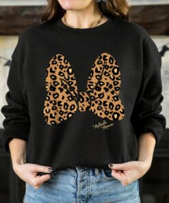 Disney Minnie Mouse Leopard Print Bow Minnie Friends Unisex Tee Adult T-shirt Kid Shirt Long Sleeve Hoodie Sweatshirt Woman's Tank
