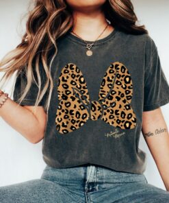 Disney Minnie Mouse Leopard Print Bow Shirt Disneyland Vacation Matching Shirt Unisex Adult T-shirt Kid Shirt Sweatshirt