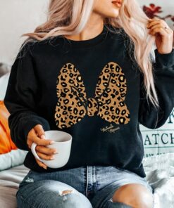 Disney Minnie Mouse Leopard Print Bow Shirt Disneyland Vacation Matching Shirt Unisex Adult T-shirt Kid Shirt Sweatshirt