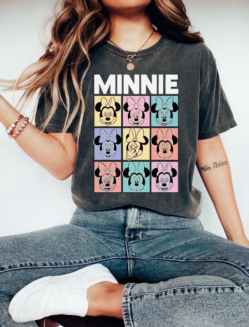 Disney Minnie Mouse Pastel Boxes T-Shirt Disneyland Vacation Holiday Trip Unisex Adult T-shirt Kid Shirt Hoodie Sweatshirt