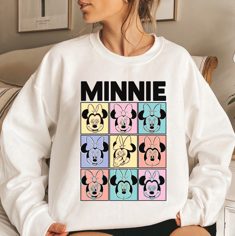 Disney Minnie Mouse Pastel Boxes T-Shirt Disneyland Vacation Holiday Trip Unisex Adult T-shirt Kid Shirt Hoodie Sweatshirt