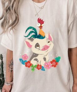 Disney Moana HeiHei Rooster Pua Flowers Graphic T-Shirt, Magic Kingdom Shirt, Disneyland Family Trip Vacation Gift Unisex T-shirt