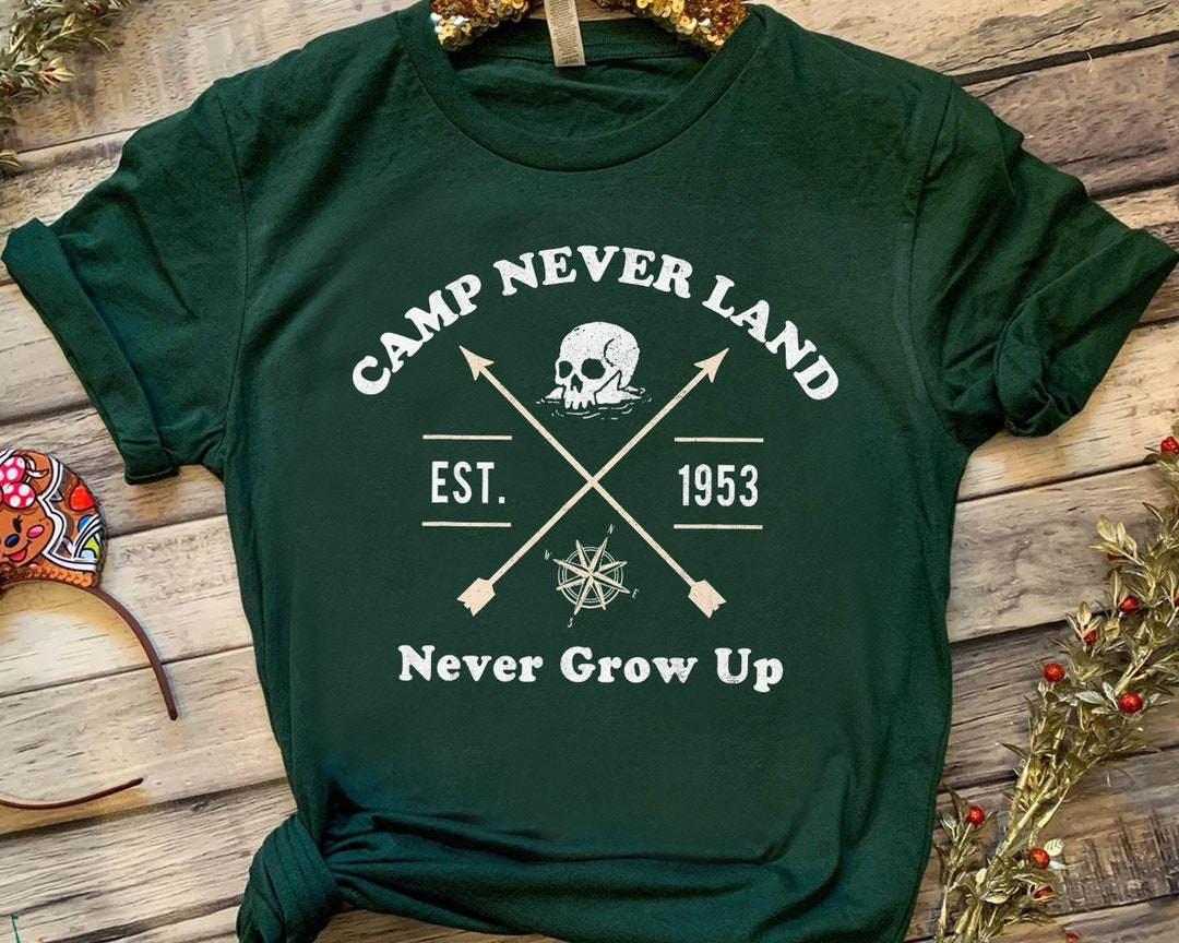 Disney Peter Pan Camp Never Land Est. 1953 Never Grow Up Shirt, Magic Kingdom Trip Unisex T-shirt Family Birthday Gift Adult Kid Toddler Tee