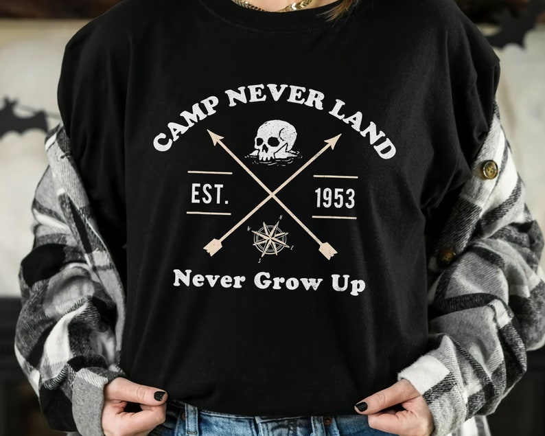 Disney Peter Pan Camp Never Land Est. 1953 Never Grow Up Shirt, Magic Kingdom Trip Unisex T-shirt Family Birthday Gift Adult Kid Toddler Tee