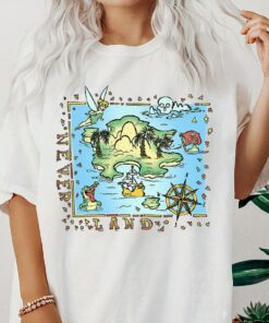 Disney Peter Pan Never Land Map Vintage Poster T-Shirt, Disneyland Family Vacation Trip Gift Unisex Adult T-shirt Kid T-shirt