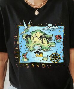 Disney Peter Pan Never Land Map Vintage Poster T-Shirt, Disneyland Family Vacation Trip Gift Unisex Adult T-shirt Kid T-shirt