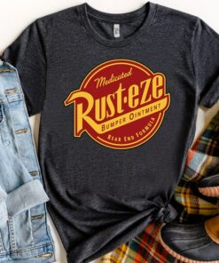 Disney Pixar Cars 2 Rust-Eze Ointment Logo Graphic Shirt, Magic Kingdom Holiday Unisex T-shirt Family Birthday Gift Adult Kid Toddler Tee