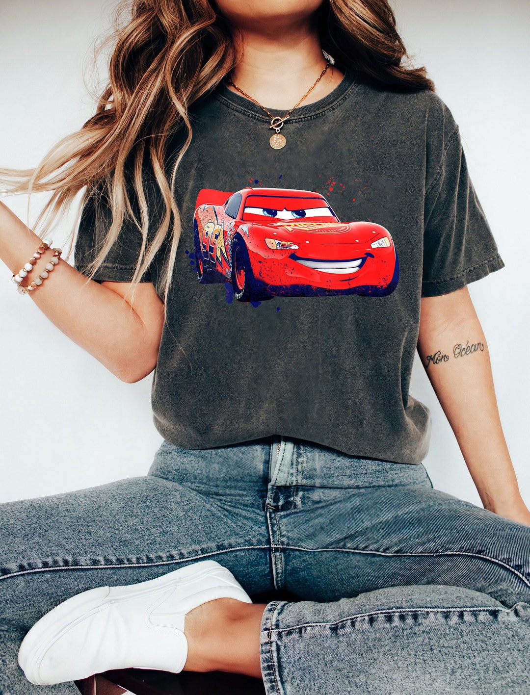 Disney Pixar Cars Lightning McQueen Paint T-Shirt, Magic Kingdom Tee, Disneyland Family Trip Vacation Gift Unisex Adult T-shirt Kid Shirt