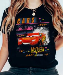 Disney Pixar Cars Lightning McQueen Palm Tree Sunset Shirt, Disneyland Vacation, Unisex T-shirt Family Birthday Gift Adult Kid Toddler Tee