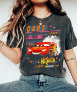 Disney Pixar Cars Lightning McQueen Palm Tree Sunset T-Shirt Vintage Race Shirt, Disneyland Family Vacation Gift Unisex T-shirt Kid Shirt