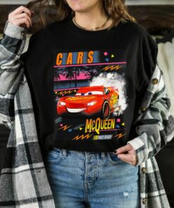 Disney Pixar Cars Lightning McQueen Palm Tree Sunset T-Shirt Vintage Race Shirt, Disneyland Family Vacation Gift Unisex T-shirt Kid Shirt