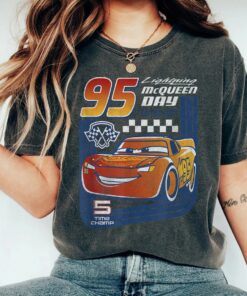 Disney Pixar Cars Lightning McQueen Trading Card Vintage Race Shirt, Disney Trip, Unisex T-shirt Family Birthday Gift Adult Kid Toddler Tee