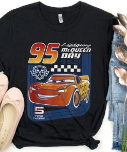Disney Pixar Cars Lightning McQueen Trading Card Vintage Race Shirt, Disney Trip, Unisex T-shirt Family Birthday Gift Adult Kid Toddler Tee